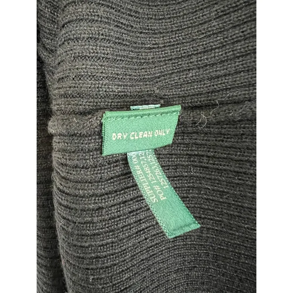Lauren Ralph Lauren Black Merino Wool Ribbed 3/4 Sleeve Sweater Dress Sz PM NEW